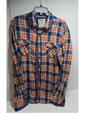 Men's Thread & Cloth Plaid Casual Button Down Shirt XL Orange Blue